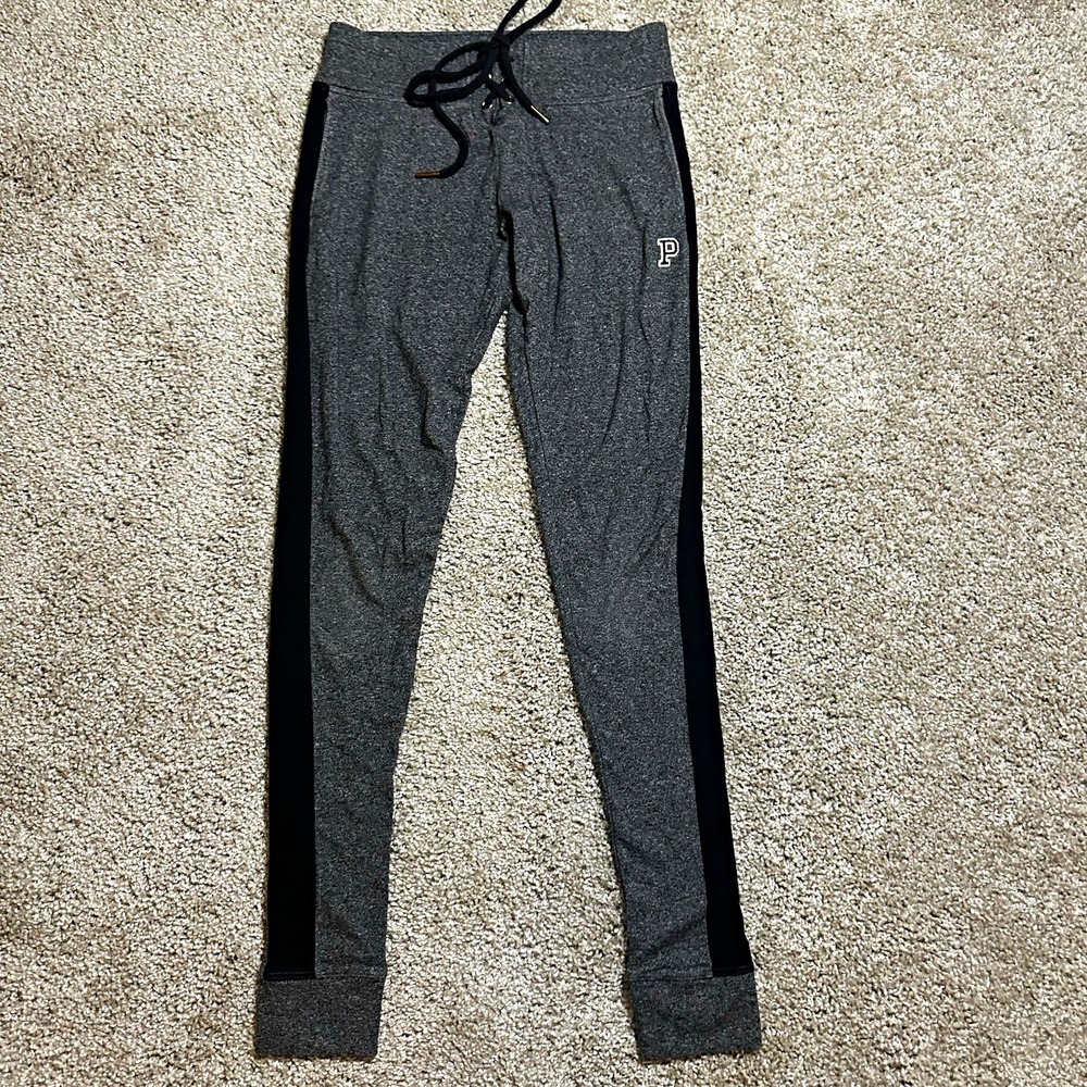 PINK Victoria's Secret Yoga Leggings Women's XS Gray/Black Ankle Lace-Up L 460